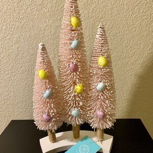 NWT Martha Stewart Pink Bottle Brush Easter Trees with Decorative Eggs